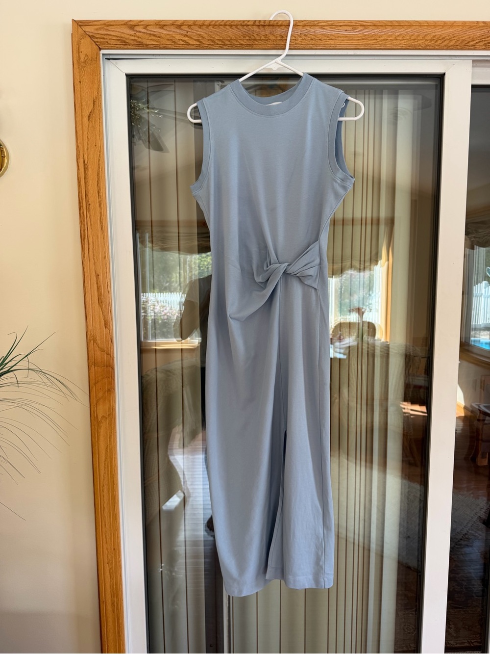 Tanya Taylor Powder Blue Sleeveless Knot-Front “Cody”  Midi Dress